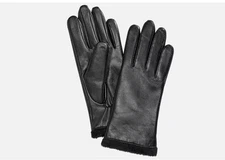 Charter Club Leather Gloves Black XL Touch Screen Tech Faux Fur  Lined