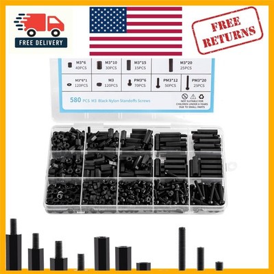 Essential 580 PCS M3 Black Nylon Standoff Kit - Non-Conductive Mounting Solution