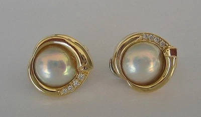 Ohrclips mit Stecker 14 Kt. 585 Gold Mabeperle Perle Brillanten Diamant . - Bild 1 von 4