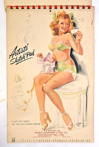 Vintage 1949 Artists Sketch Pad Pinup Calendar By Freeman Elliott All 12 Months