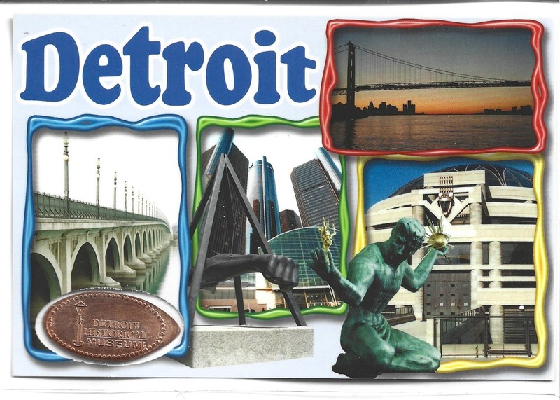 Laminated Card featuring Elongated Penny DETROIT LANDMARKS Detroit MI