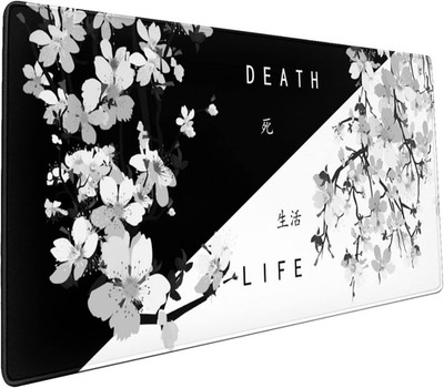 Black White Japanese Mouse Pad 35.4 X 15.7 Inch XXL Cherry Blossom Death Life Fu