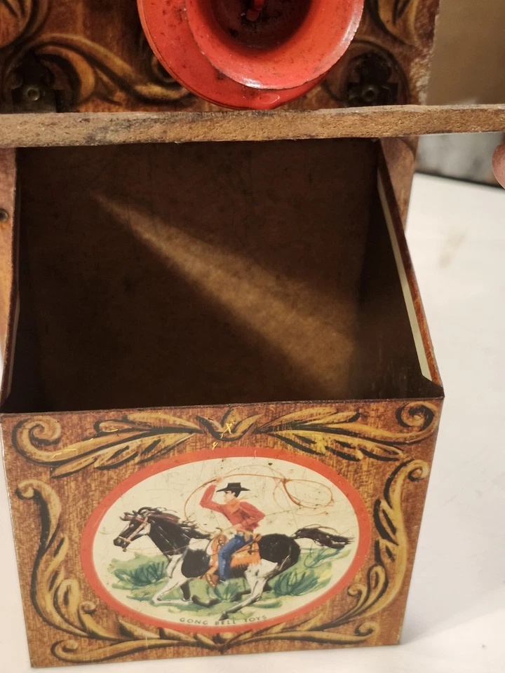De Colección Gong Campana Juguetes Western Lata Litografía Juguete Teléfono Vaquero Años 50 Niños MCM Decoración Difícil de Encontrar Foto 3 de 4