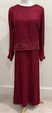 Vintage Sarah Elizabeth Maxi Dress 16 Burgundy Jacquard 90s Embroidered Layered