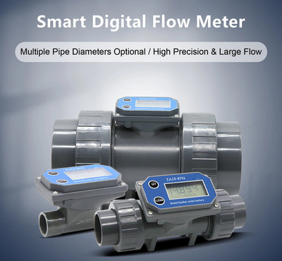 Digital Flow Meter Inline Liquid PVC Pipe Irrigation Water Sensor Industrial