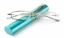 Teal Slim Reading Glasses in Compact Aluminium Hard Case Tube "Tiffanny Teal"