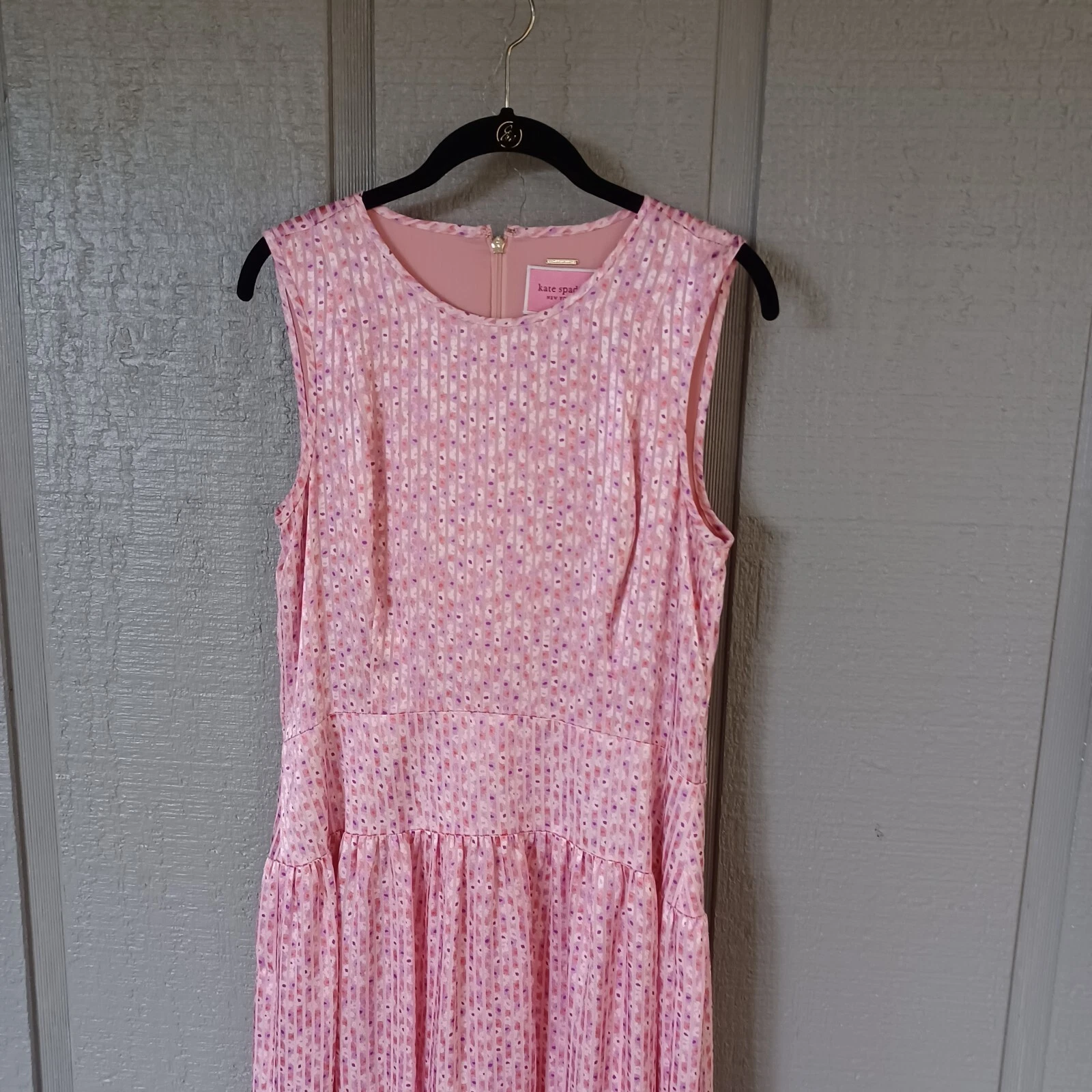 Abito donna a strati Kate Spade Poppy Field taglia 6 preppy righe floreali senza maniche