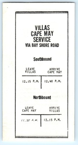 TIMETABLE Public Service Bus Philadelphia PA to Wildwood NJ September 27 1951 - Picture 2 of 4