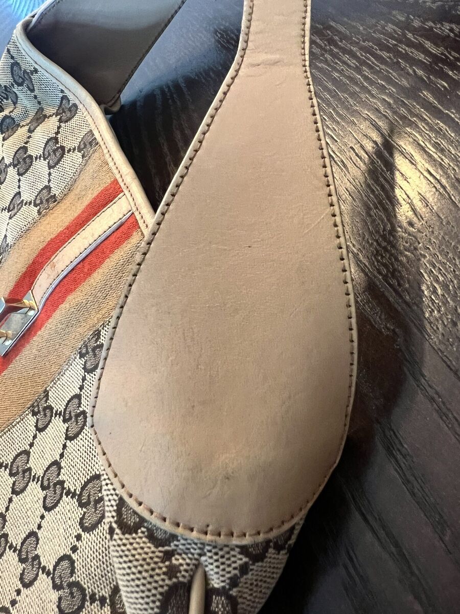 Vintage Gucci GG Jackie Bag Monogram Beige Leather Red Vintage Gucci GG Jackie Bag Monogram Beige Leather Red
