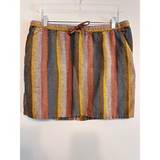 Garnet Hill Linen Miniskirt Harvest Stripe Drawstring Waist Size Large
