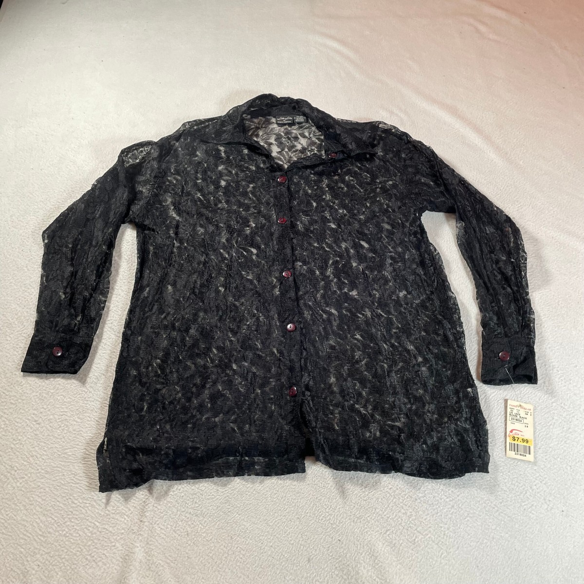 Vintage Lola Lola Top Womens 1X Black Lace Button Up Collar Shirt