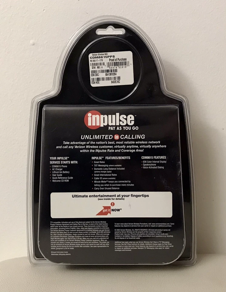 Verizon Inpulse Pay As You Go Flip Phone CDM 8615 (New Sealed) - Image 2 of 2