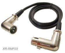 3ft Premium XLR Male to Female Right-Angle Microphone Audio Extension Cable