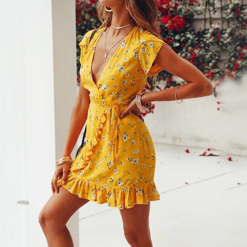 Women's Short Sleeve Wrap Boho Floral 