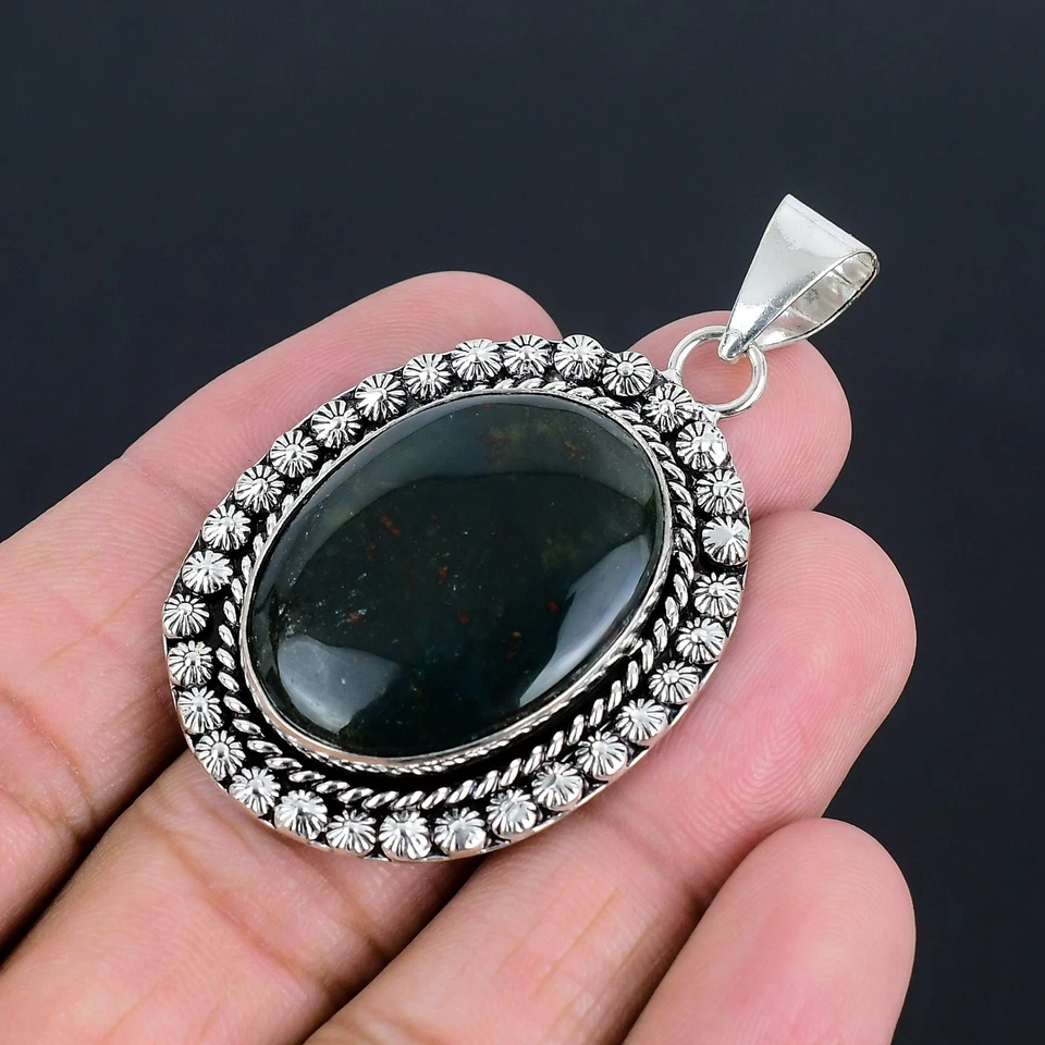 Piedras preciosas de sangre hechas a mano de plata de ley 925 colgante joyería 2,29" Foto 3 de 4