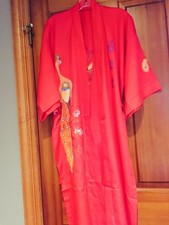 ORANGE/RED CHINESE ROBE PEACOCK EMBROIDERED NEW