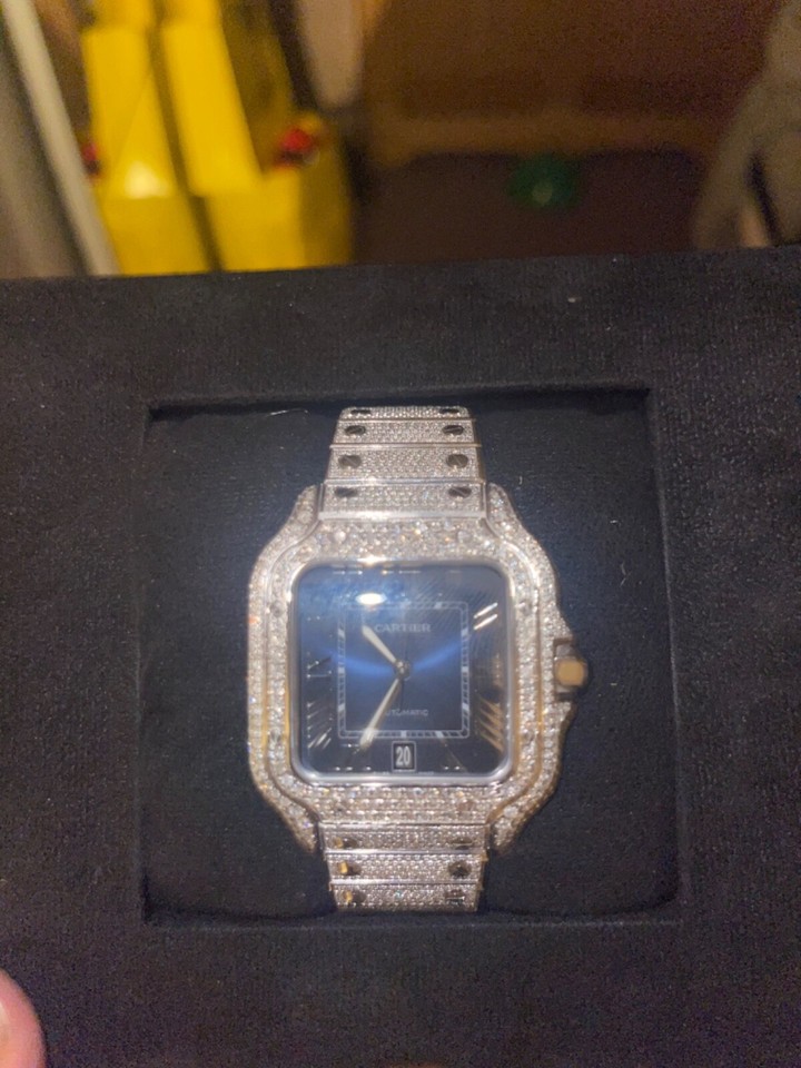 Diamond buss down Cartier de santos blue Men's Watch WSSA0030 eBay