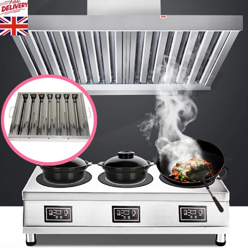 Stainless Steel Canopy-Grease Baffle Filter Kitchen Extraction Hood 495x495mm - Picture 2 of 9