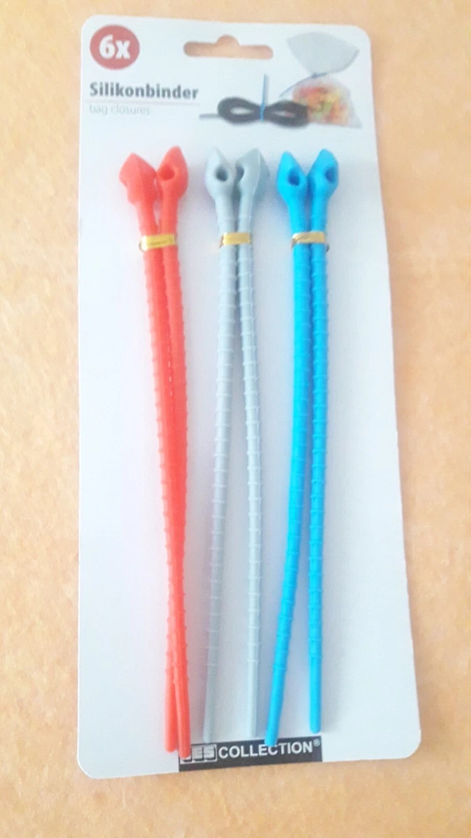 JC 6er Set Universal Gefrierbeutel Silikonbinder L 16,5 cm blau 