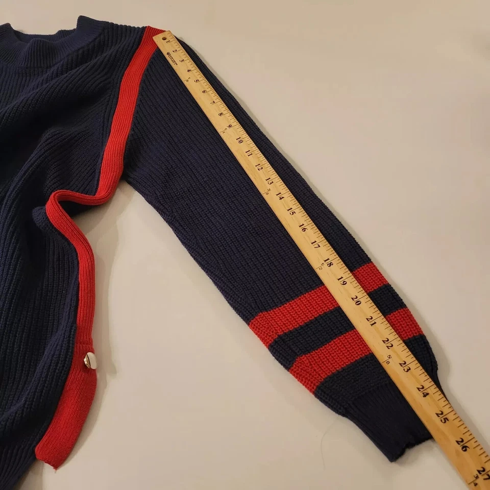 NUEVO SIN ETIQUETAS ELLOS Pullover Grueso Tejido Suéter Mujer 18 20 Rojo Azul Rayas Laterales Foto 4 de 4