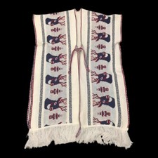 Vintage Southwestern Mexican 70s Knit Fringe Deer Poncho Cardigan - Free Size