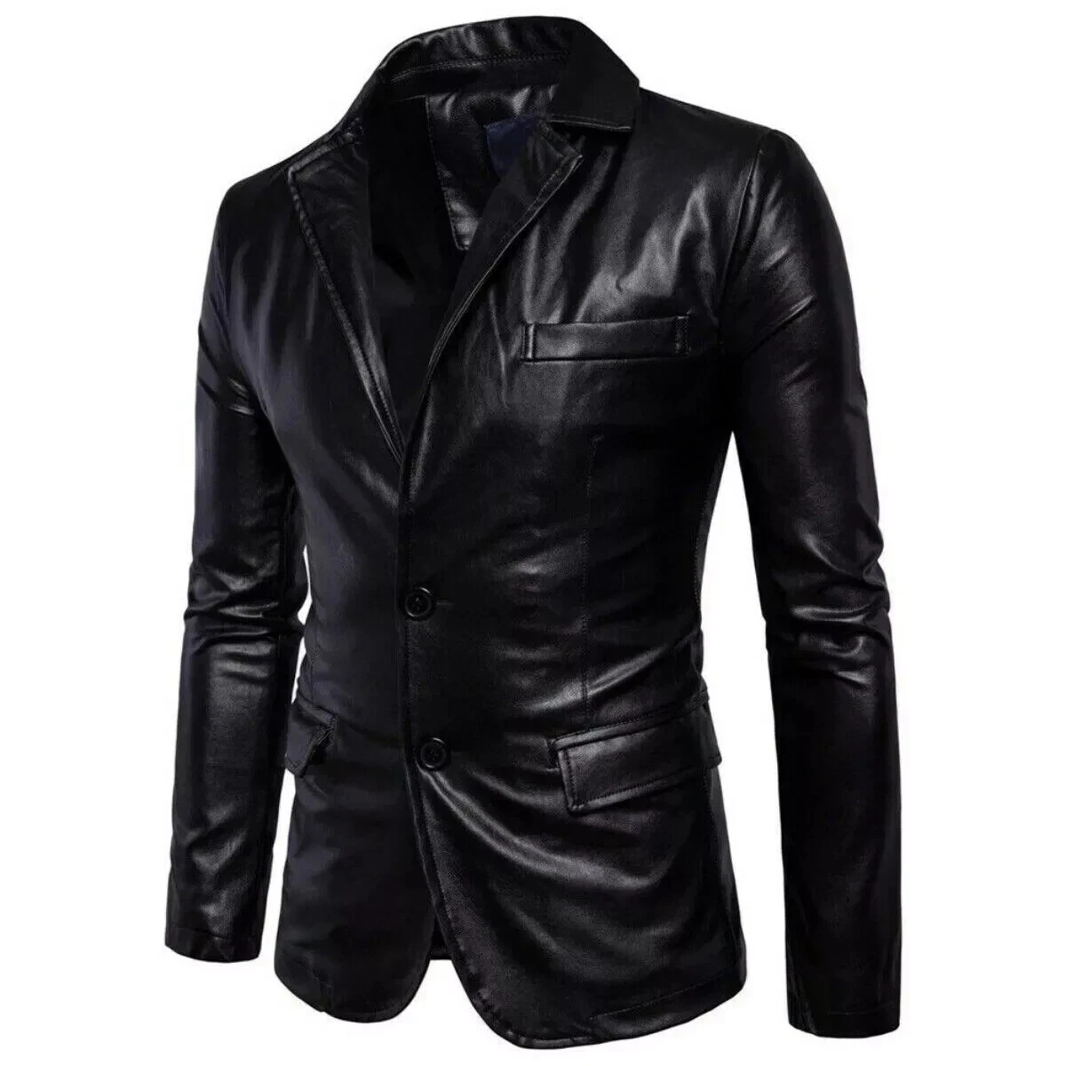 NEW TOP Men's Black Leather Blazer Soft Sheepskin Causal Slim Fit Coat Blazer