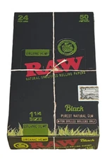 RAW BLACK ORGANIC ROLLING PAPERS 1 1/4 SIZE FULL BOX 24 PACKS 50 SHEETS PER PACK