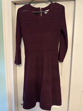 ELIZA J Sz M Sweater Dress Wine Long Sleeve Knee Length Eyelet Fit & Flare NWOT