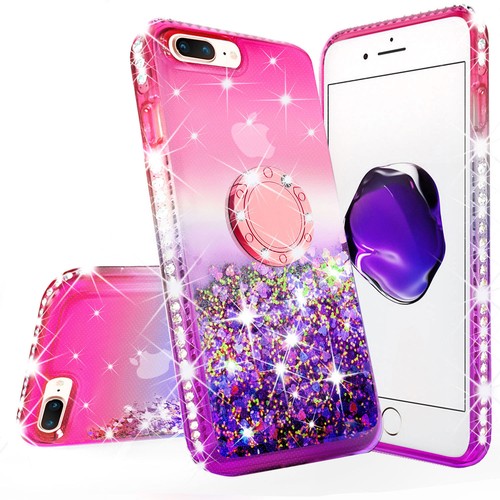 For Iphone 8 Plus 7 Plus Liquid Glitter Phone Case Girls With Kickstand Pink Ebay