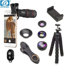 APEXEL 4 in 1 Phone Camera Lens Kit 18x Telephoto Lens Wide Angle 15x Macro Clip