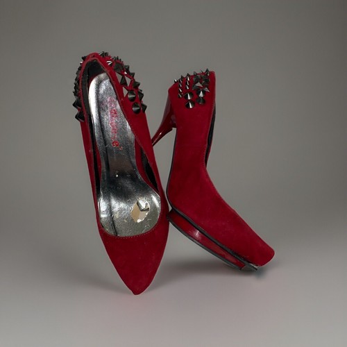 Dollhouse Red Faux Suede Studded Stiletto Heels Size 6M - Picture 8 of 12