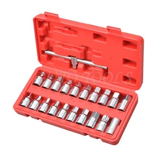 21pc Oil Drain Plug Sump Tool 3/8" Wrench Socket Key Set Gearbox Removal Kit