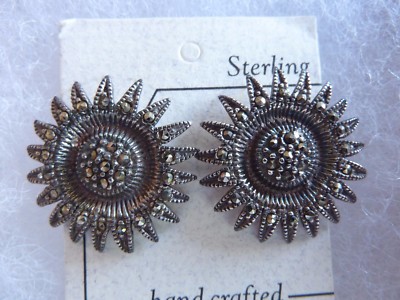 Vintage Ohrstecker oxidiertes Sterlingsilber Markasiten Sonnenblume 