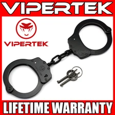 VIPERTEK Professional Double Lock Black Steel Police Security Handcuffs w/ Keys