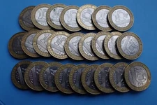 France, 25 - 10 Franc Bi-Metallic Coins, similar to shown.