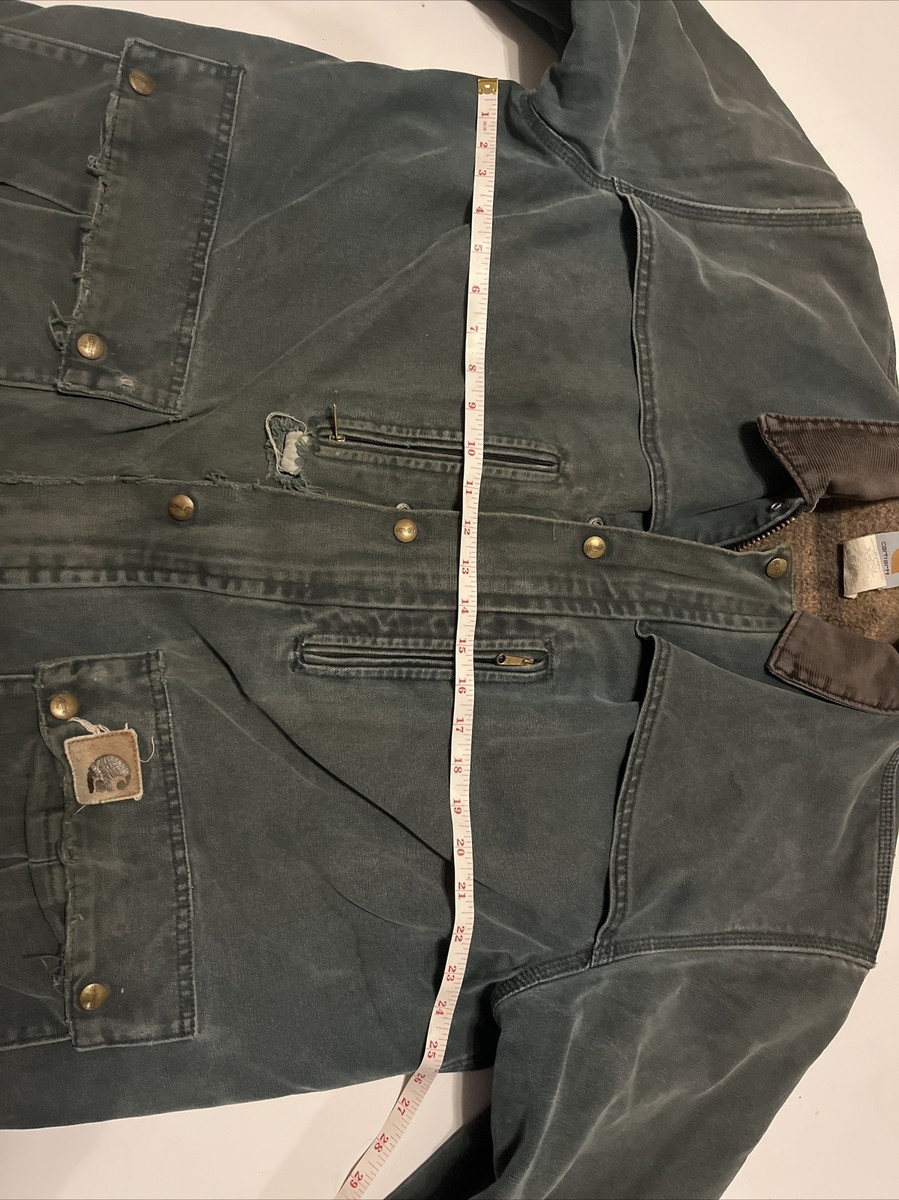 VTG 90s Green Carhartt Blanket Lined Distressed Chore Jacket VTG 90s Green Carhartt Blanket Lined Distressed Chore Jacket