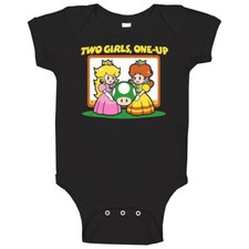 Two Girls 1 Up Funny Mario Video Game Baby One Piece
