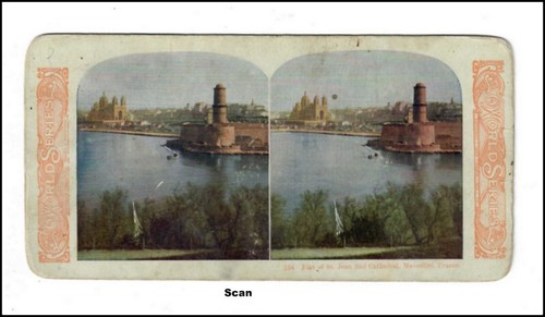 Vintage Stereoview Card St Jean Port and Cithedral Maresilles France #D088 - Picture 2 of 3