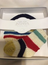 Pottery Barn Kids Knitted Bright Stripe Hat  Bootie Set 0-3 mo Christmas NIB