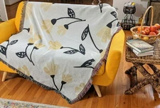 DaDa Bedding Yellow Fleur Floral Garden Woven Tapestry Throw Blanket, 50” x 60”