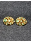 Vintage Costume Jewelry Gold Tone Green Rhinestone Clip On Earrings