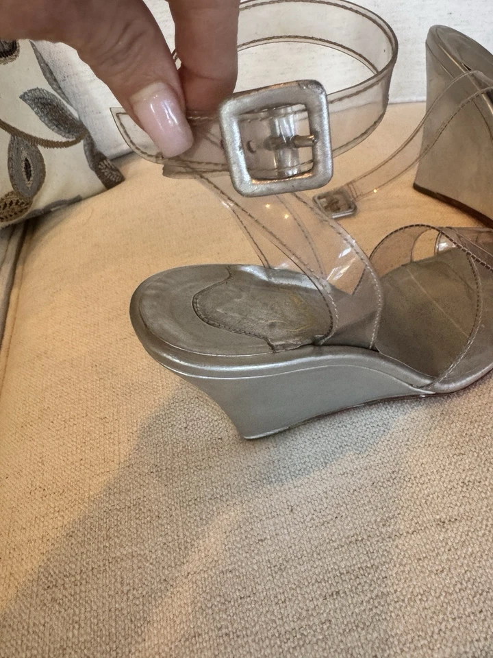 Christian Louboutin women shoes Clear PVC Silver Wedge Sz 40.5 9 Designer - Image 3 of 4