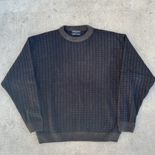 Vintage 90s Mark Shale Brown Geometric Pattern Grandpa Sweater Men s M