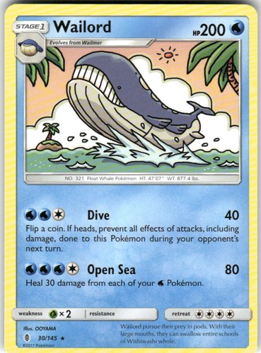 Wailord 30/145 Rare Guardians Rising Pokemon Lightly Played