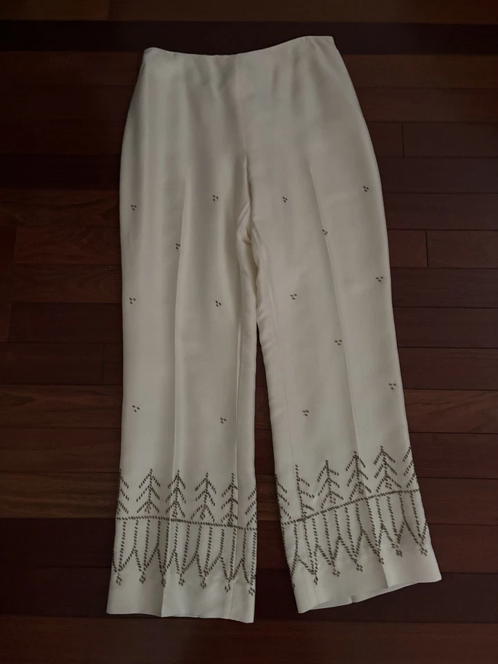 Pantalones Ann Taylor NUEVO CON ETIQUETAS 100 % seda talla 14 tiro alto cremallera lateral diseño de cuentas corneta Foto 4 de 4