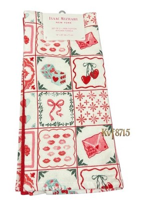 Valentine s Day Bowknot Lips Dice Cherry Hearts Kitchen Towels 100% Cotton 3 Pc