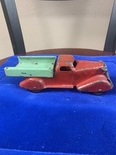 Original Lumar Marx 6.5" Green / Red Dump Truck pressed steel wood wheels NICE