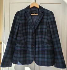 Talbots Shetland Wool Blend Blazer- Size 8, Tartan Plaid Navy Green, 2 Button