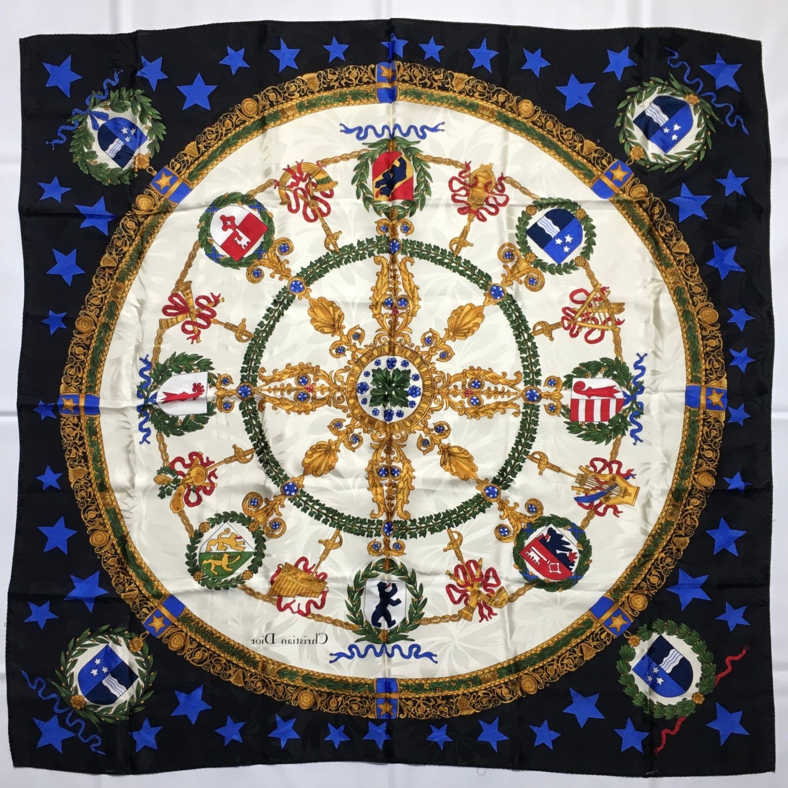 Christian Dior Square Scarf Silk Multicolor Black 35in Pre owned thumbnail 2