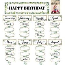 111 PCS Eucalyptus Birthday Bulletin Board Set Mini Classroom Chart Cutouts